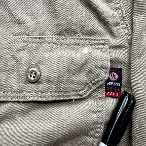 Lapco FR 7 oz Uniform Shirt Mens Large Khaki Flame-Resistant Cotton Twill IKH7 - Picture 8 of 11